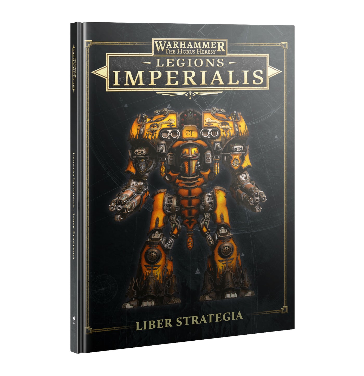 Book titled 'Legions Imperialis - Liber Strategia' with a robot illustration on a black background
