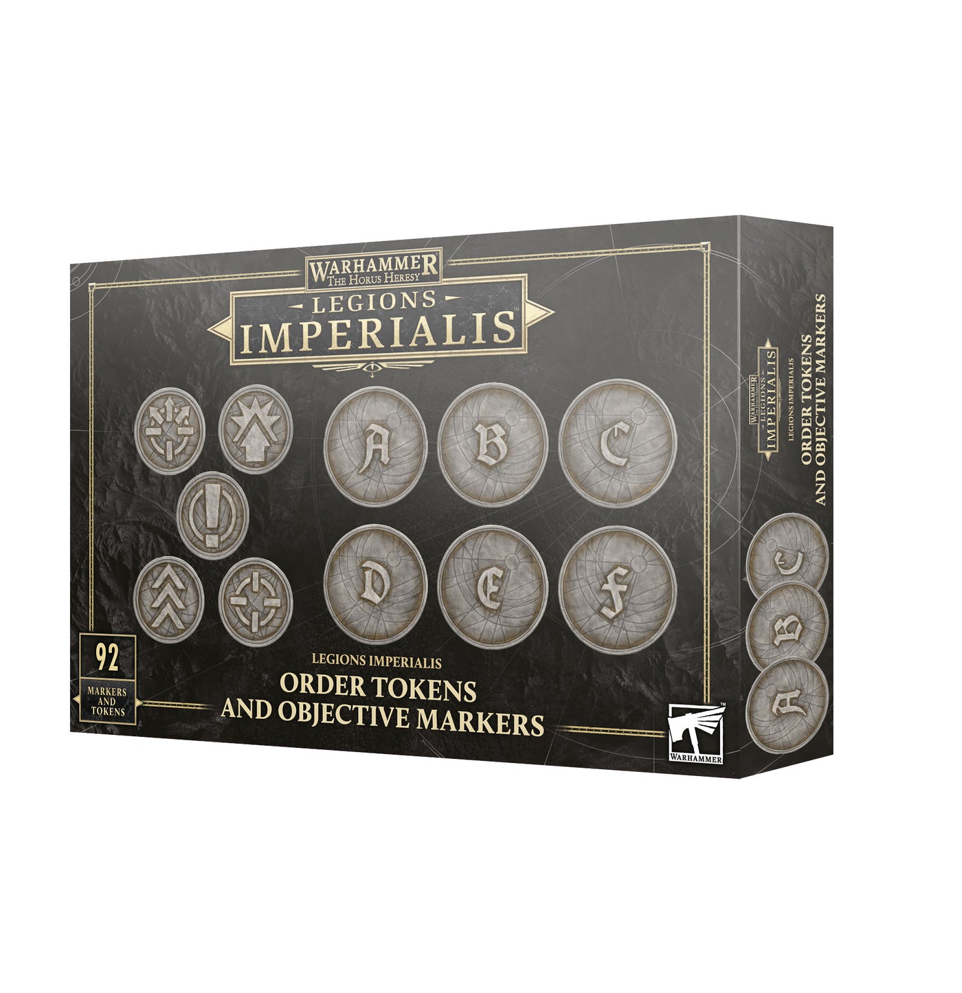 Box of Warhammer Legions Imperialis Order Tokens and Objective Markers on a white background