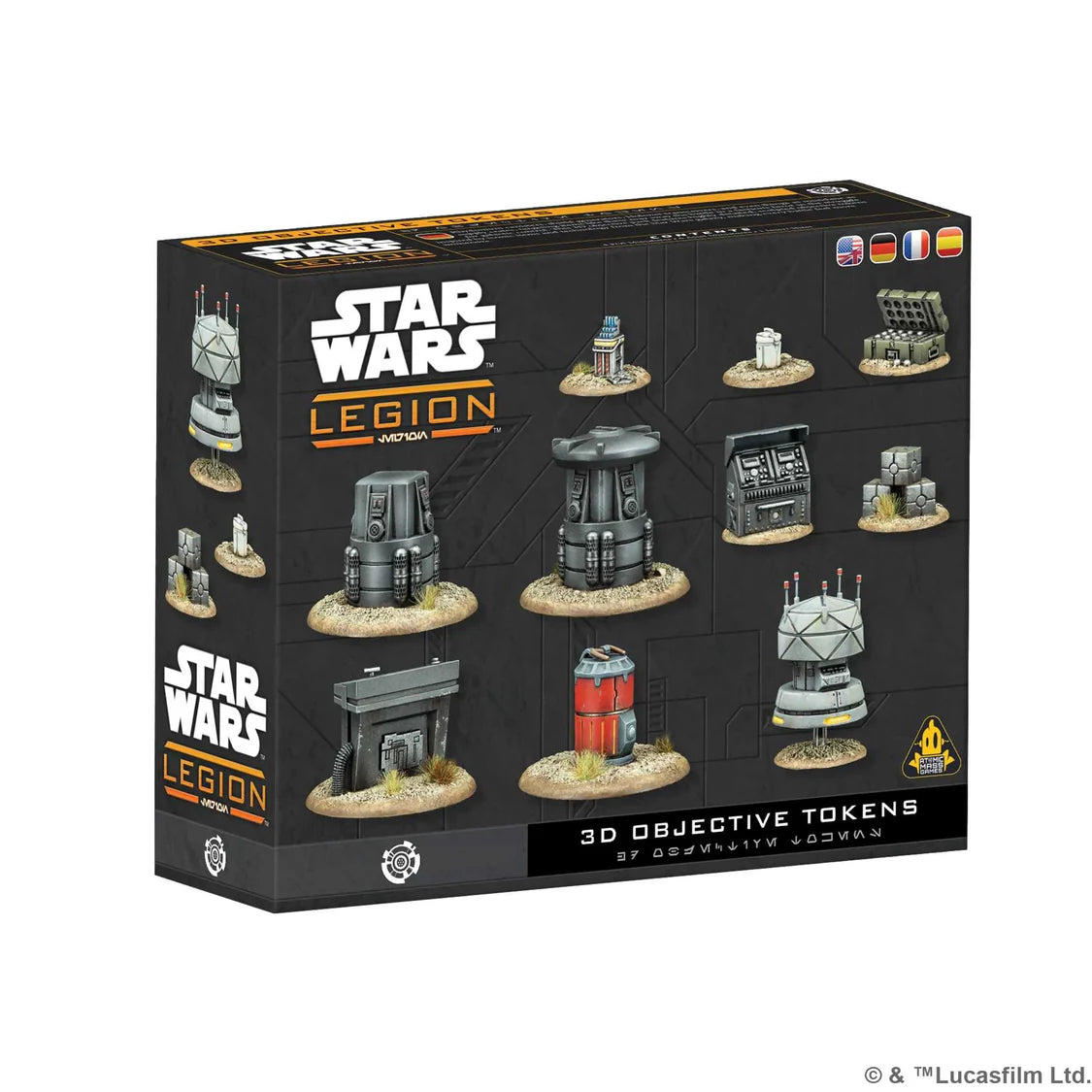 Rhydonium canisters, shield generators, Holonet transceivers, and even things as mundane as supply crates, targeting items like these may sway the battle in a faction’s favor in the struggle for galactic control.

3D Objective Tokens features highly detailed, sculpted objective tokens inspired by iconic items and technology from the Star WarsTM galaxy, making every battle feel more immersive.