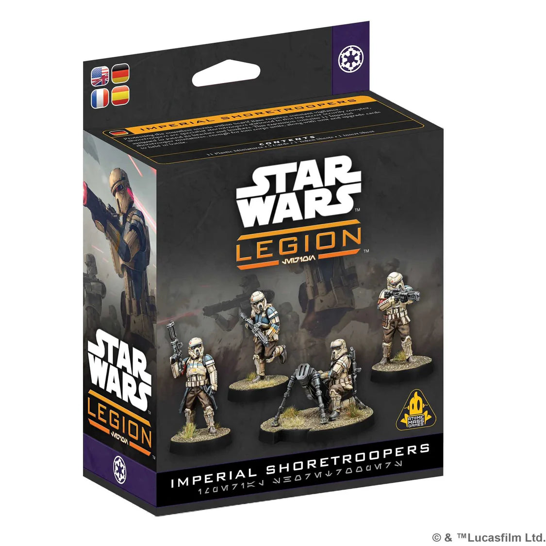 This expansion includes two Corps units, a Shoretrooper unit, and a Shoretrooper DF-90 Mortar Trooper unit which can be included using the Detachment keyword. This pack is a reissue of the previously released SWL41 Imperial Shoretroopers for Star WarsTM: Legion. This pack includes the same miniatures as SWL41 but updates the packaging and cards to the new SWQ multilingual format.