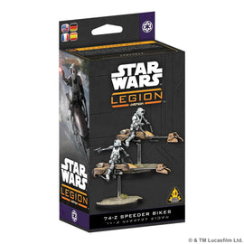 The howl of a 74-Z Speeder Bike racing past is not something that’s easily forgotten. When deployed onto the battlefield, their sheer speed often provides tactical advantage, preventing the enemy from taking a clean shot. This expansion for Star WarsTM: Legion contains 2 74-Z Speeder Bike miniatures, enough for 1 Support unit as well as cards to support gameplay.

HIGH-SPEED IMPERIAL ASSAULT: Deploy 74-Z Speeder Bikes to outmaneuver enemy forces and strike quickly across the battlefield.
SUPPORT UNIT EXPANS