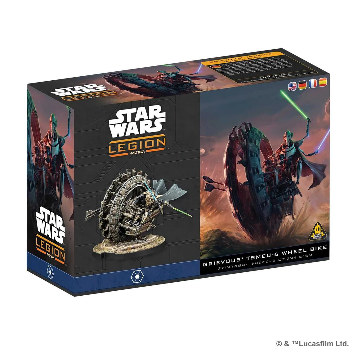 General Grievous’s rank has never kept him off the battlefield. Truly, Grievous may even be too eager to be behind the controls of any vehicle he can use to barrage through the battlefield. However, no vehicle is better suited for his ferocious tactics than the TSMEU-6 Wheel Bike. Rugged and agile, the wheel bike allows Grievous to cut a path through his foes.