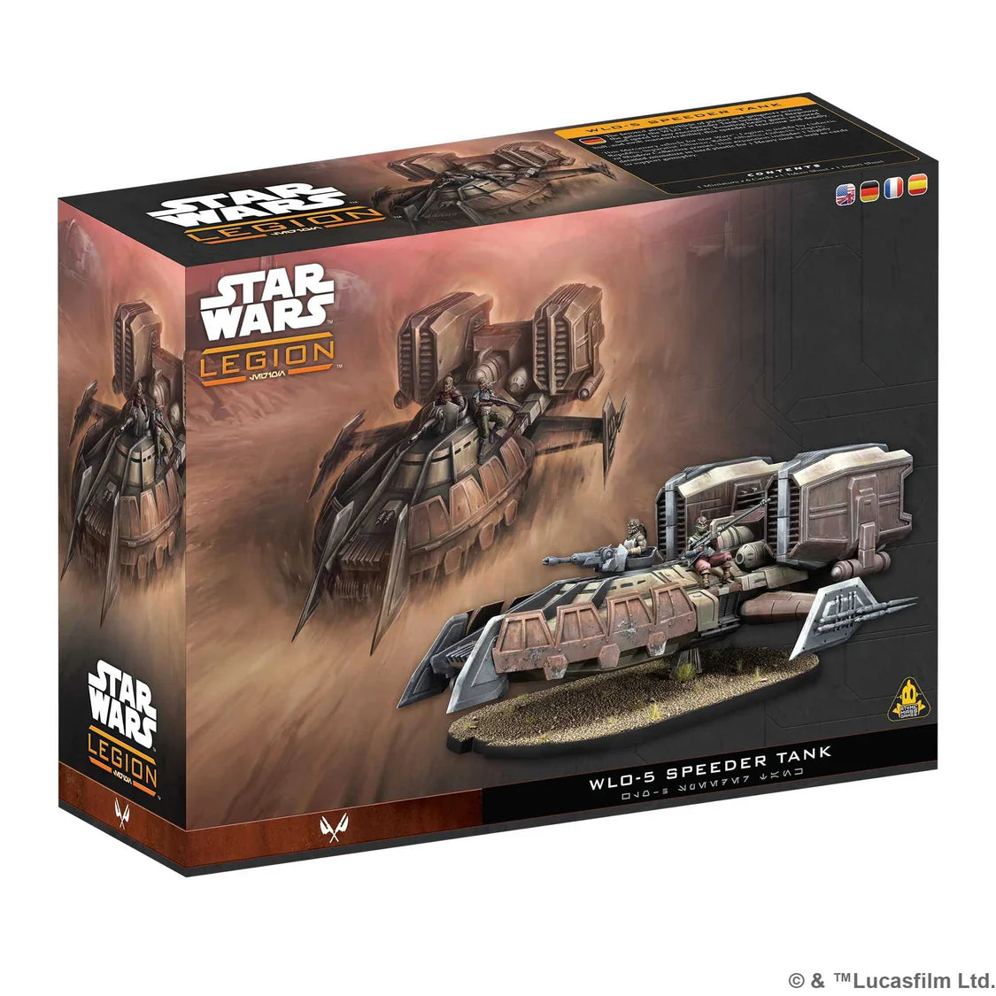The favored attack vehicle of pirates and gangsters across the galaxy, the WLO-5 Speeder Tank brings heavy firepower and speed to any encounter. Boasting heavy guns, armored hull, and swift maneuverability, this speeder is fearsome and deadly.



The WLO-5 Speeder Tank includes 1 miniature, a selection of optional gunners, and can be included as a Heavy unit in Galactic Republic, Separatist Alliance, Rebel Alliance, Galactic Empire, or Shadow Collective armies.