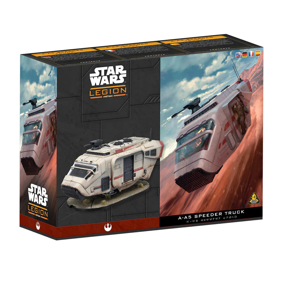 The A-A5 Speeder Truck provides Star WarsTM: Legion players with a robust and versatile heavy transport. Rebel players will find that this vehicle greatly improves the mobility of their troops across the battlefield while also being able to provide covering fire with its mounted weapons. Additionally, its strong armor plating can provide cover for rebel troops during intense blaster fights.