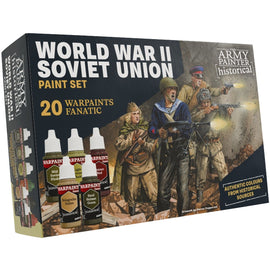Advance on the Eastern Front! The Soviet Union WWII set features authentic colours drawn from the uniforms and equipment issued across the Red Army. With shades reflecting Soviet khaki garments, telogreika padded clothing, and steel helmets, painters can recreate infantry who fought across battlefields from Moscow to Germany.

Contents:

20x Warpaint Fanatics Paints:
Matt Black
Matt White
Steel
Brown Tone
Warm Skin Tone
Banner Red
Peachy Skin
Rust
Black Tone
Military Shade
Telogreika Ochre
Dark Soviet Khaki