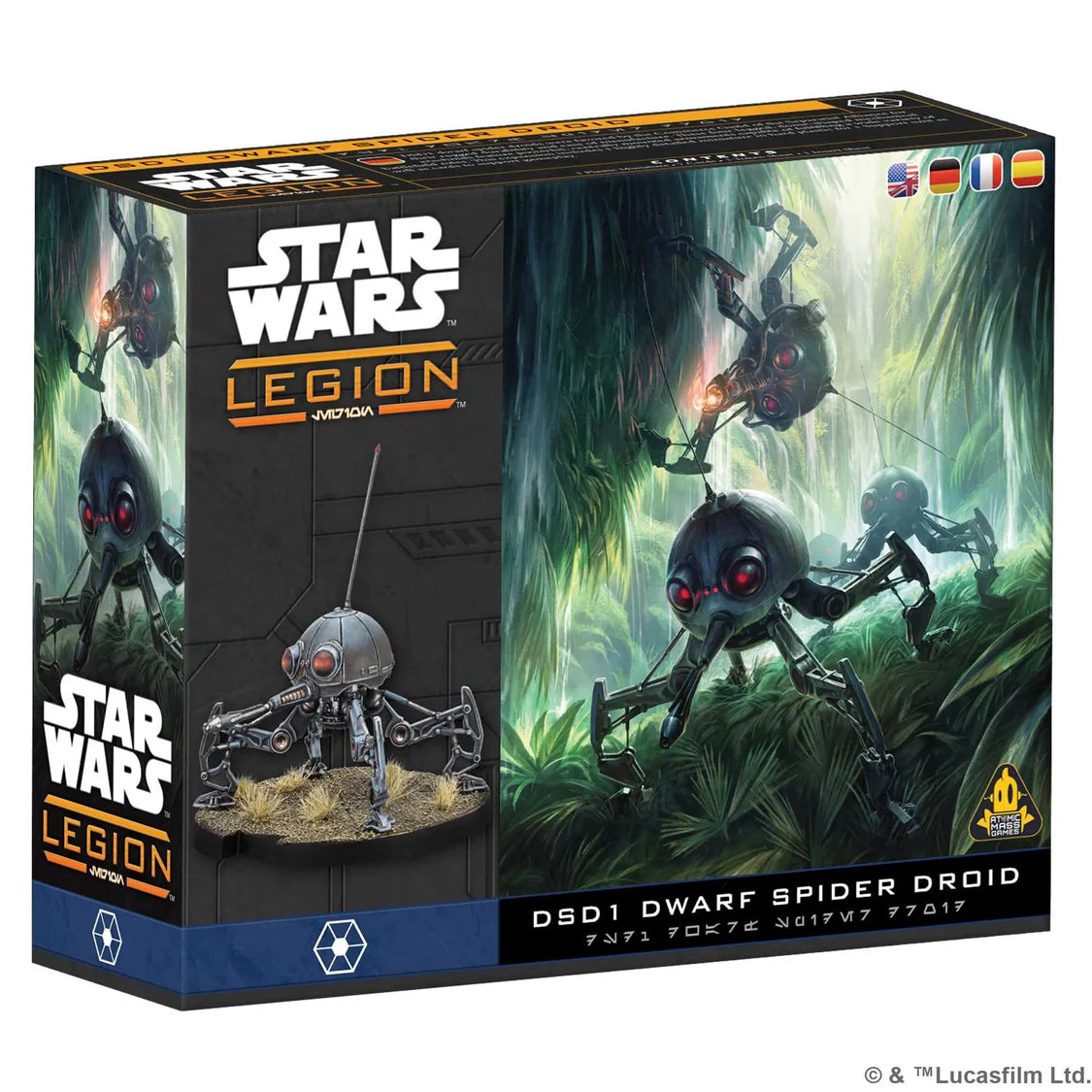 DSD1 Dwarf Spider Droids were favored by the Separatist Alliance for rugged durability and ease of manufacture. These four-legged, dome-shaped mechanical arachnids featured powerful, centrally mounted armaments capable of fulfilling a wide variety of battlefield roles.

The DSD1 Dwarf Spider Droid Unit Expansion includes 1 highly detailed miniature in hard plastic for 1 Support unit as well as unit and upgrade cards to support gameplay.