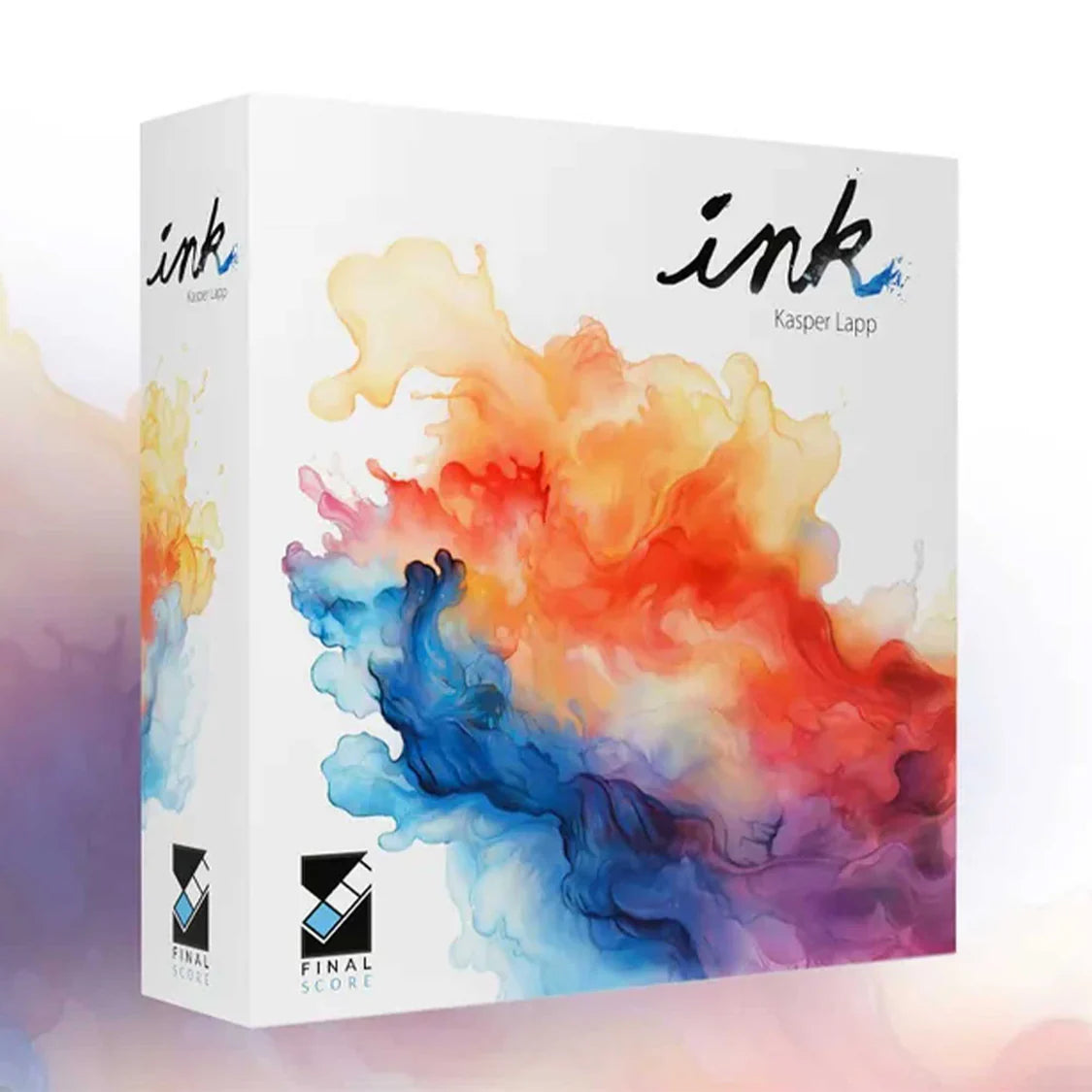 Box of 'ink' by Kasper Lapp with colorful abstract design on a white background