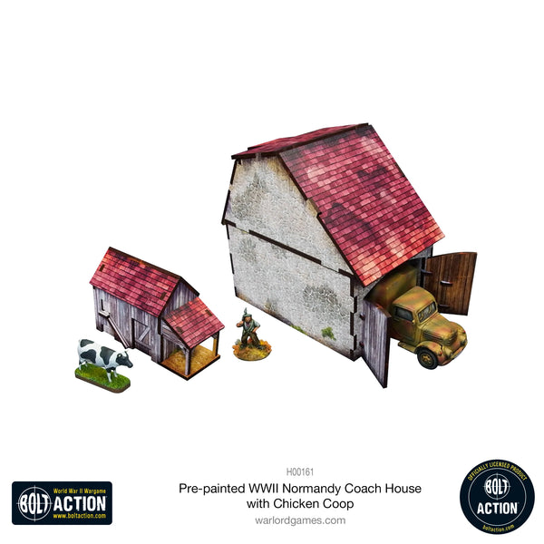 Pre-painted WWII Normandy Coach House with Chicken Coop Scenery