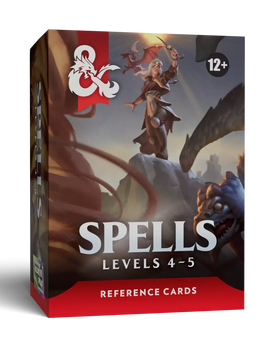 Adventure is in your hands.

 

The Spell Reference Cards: Levels 4–5 put every Level 4–5 spell from the 5.5e Core Rules right at your fingertips. Easy-to-use cards make running spellcasters faster, smoother, and more fun.

 

What's in the box:

 

89 Spell Cards, Levels 4–5
1 Instruction Card
5 Blank Cards
13 Stat Block Cards
63×88mm (standard playing card size)