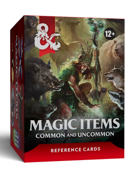 dventure is in your hands.

 

The Magic Item Reference Cards: Common and Uncommon put everyday loot right at your fingertips. Easy-to-use cards cover every Common and Uncommon magic item from the 5.5e Core Rules, streamlining treasure distribution for Dungeon Masters and making your loot a tangible reward.

 

What's in the box:

 

176 Magic Item Cards, Common & Uncommon
1 Instruction Card
6 Blank Cards
60+ new art pieces
63×88mm (standard playing card size)