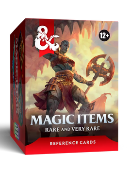 Adventure is in your hands.

 

The Magic Item Reference Cards: Rare and Very Rare put powerful loot right at your fingertips. Easy-to-use cards cover every Rare and Very Rare magic item, and select Legendary treasures, from the 5.5e Core Rules, streamlining treasure distribution for Dungeon Masters and making your loot a tangible reward.

 

What's in the box:

219 Magic Item Cards, Rare & Very Rare
1 Instruction Card
4 Blank Cards
1 Stat Block Cards
55+ new art pieces
63×88mm (standard playing card size)