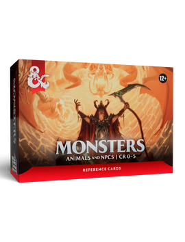 The&nbsp;Monster Reference Cards: Animals and NPCs&nbsp;put every Challenge Rating (CR) 0–5 Beast and Humanoid from the 5.5e Core Rules right at your fingertips. Each card features a full stat block and evocative art, keeping Dungeon Masters and players immersed in the action.



What's in the box:



112 Monster Stat Block Cards, CR 0–5 (Beasts, Humanoids)
1 Instruction Card
127×88mm (double-wide card size)