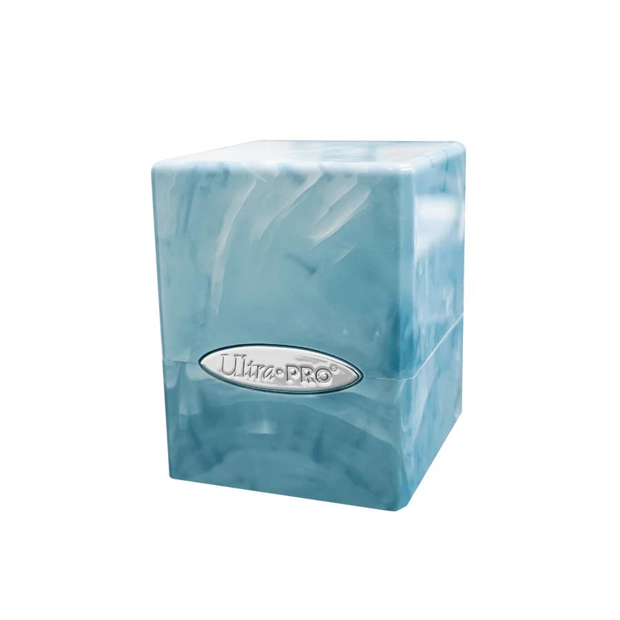 Marble Satin Cube Deck Box - Light Blue / White