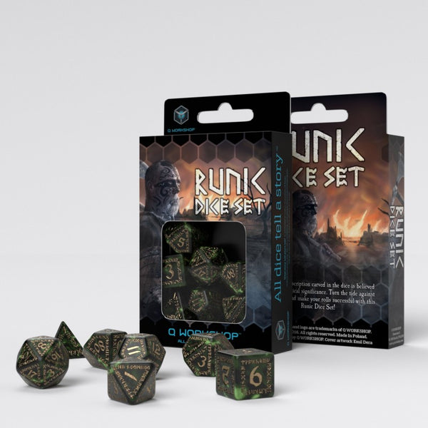 Runic Bottle-Green & Gold Dice Set - RPG Poly Dice